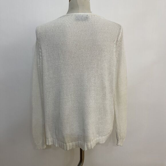 Wooden Ships Anthropologie Paola Buendia Sweater X-Small Small White Red XOXO - Picture 5 of 9